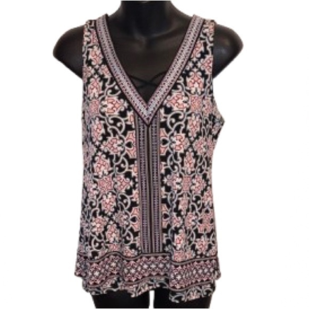 White House Black Market Black and Pink Patterned Tank Top size S